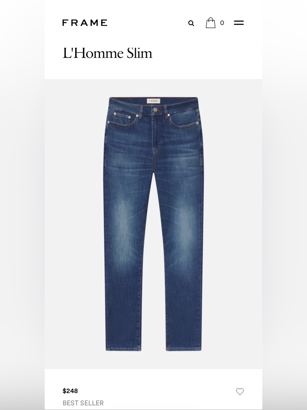 Frame Denim L'homme Slim Jeans - Classic Indigo Blue